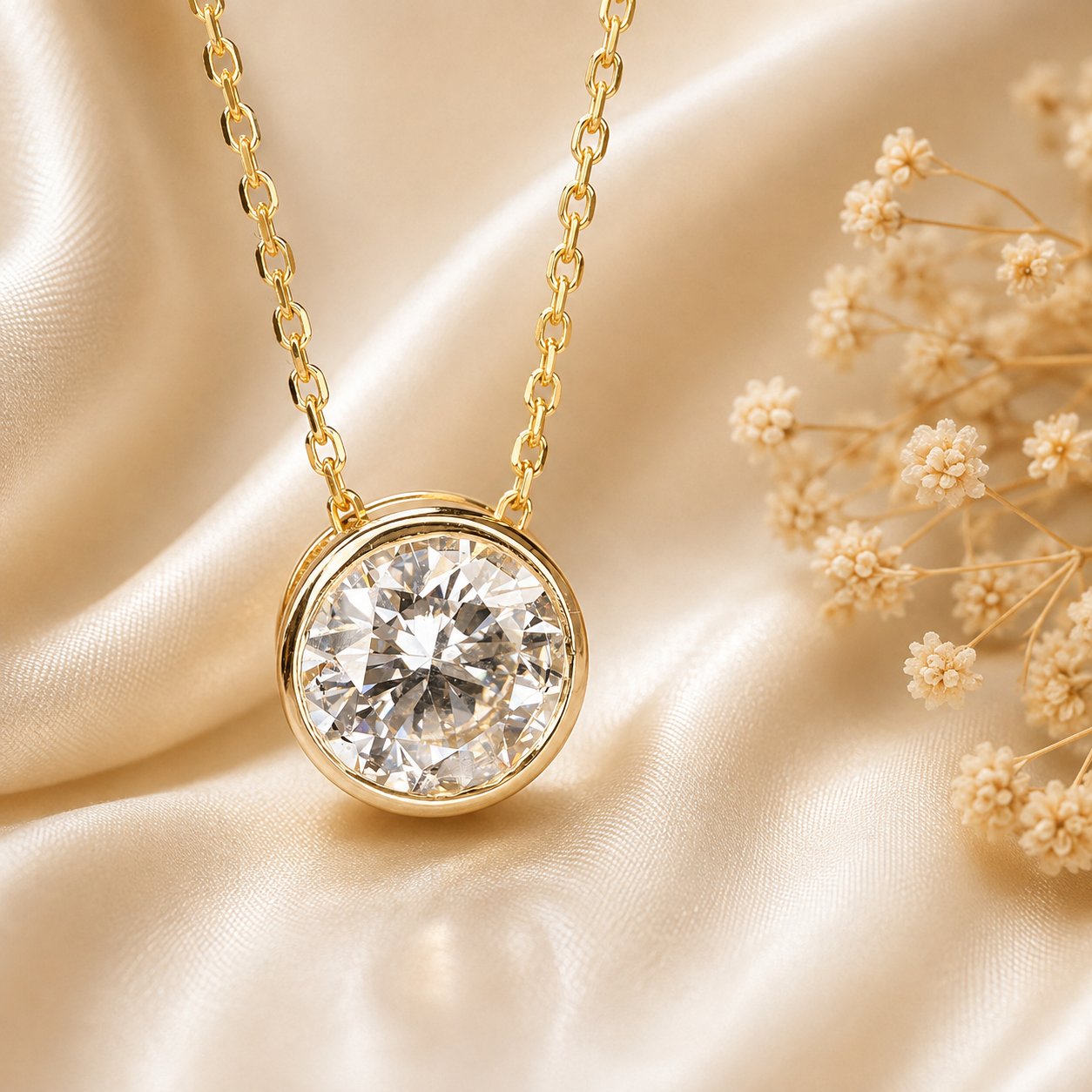 1.50 CTW Lab Grown Diamond Pendant Necklace 14K Gold , Dainty Layering Diamond Necklace , Diamond Solitaire Necklace Birthday Gift , #8516
