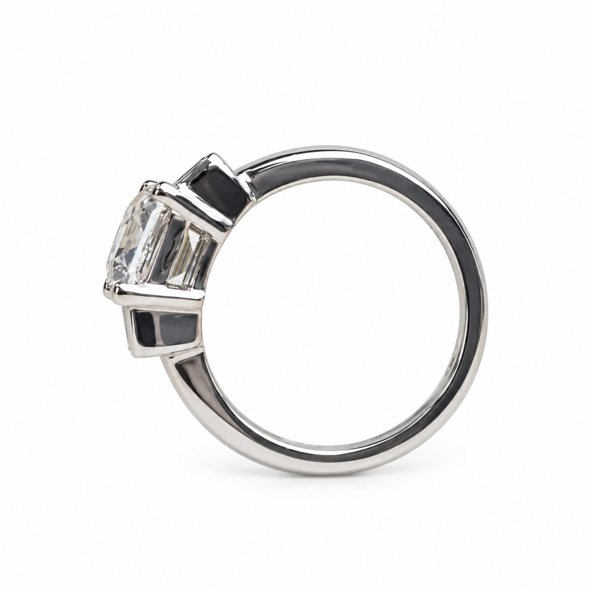 Emerald Cut Moissanite Engagement Ring, Three Stone Emerald Cut Anniversary Ring, 14k Solid White Gold 3.00ctw Wedding Ring For Ladies #5194