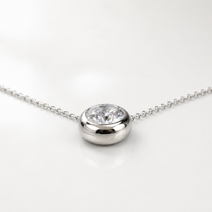 Moissanite Bezel Set Necklace, Moissanite Ladies Necklace,  Round Moissanite Pendant,  Round Bezel Pendant, 14K White Gold #6747 #6748