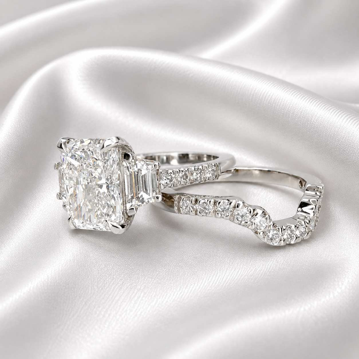 2.00 CT Lab Diamond Engagement Ring 14K Solid Gold , Radiant Cut Lab Grown Diamond Wedding Ring , Three Stone Diamond Bridal Ring #8839