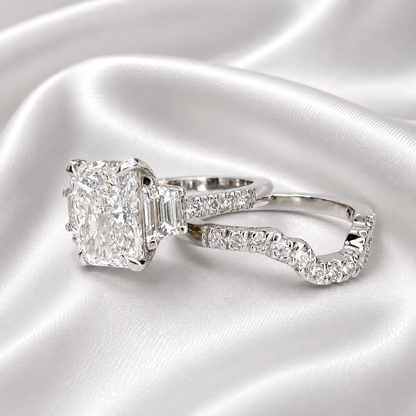 2.00 CT Lab Diamond Engagement Ring 14K Solid Gold , Radiant Cut Lab Grown Diamond Wedding Ring , Three Stone Diamond Bridal Ring #8839