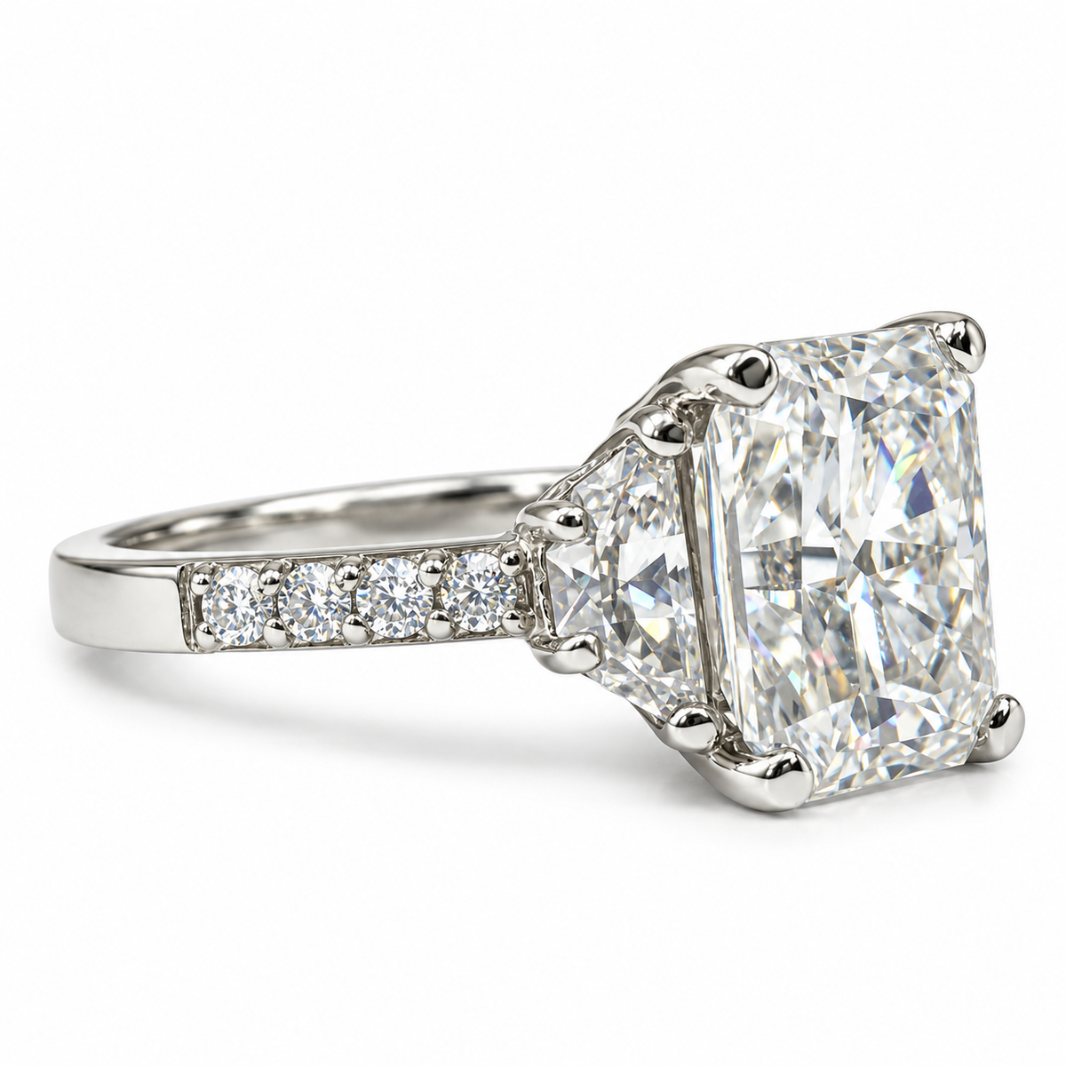 Moissanite Engagement Rings For Women Radiant Cut Wedding Ring 14K Solid White Gold,  #7179 Bridal Ring Solitaire Moissanite Engagement Ring