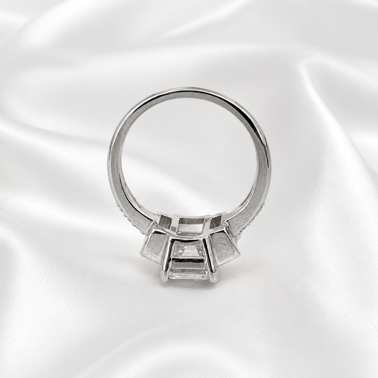 3 ctw Emerald Cut Moissanite Engagement Ring, 14k White Gold #6153