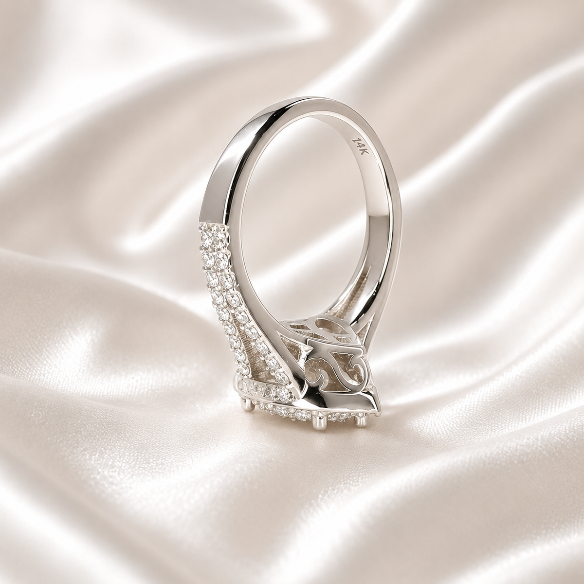 Lab created diamond engagement ring 14k solid gold, Pear shaped lab grown diamond ring, Lab grown diamond hidden halo engagement ring