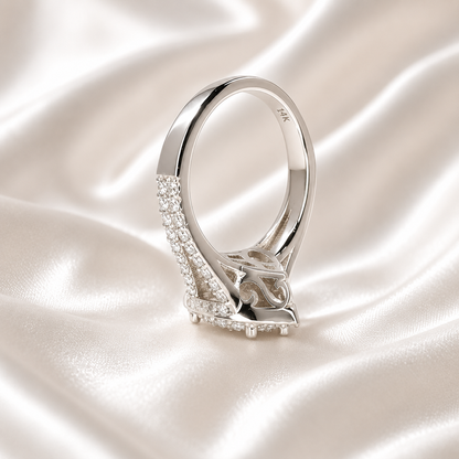 Lab created diamond engagement ring 14k solid gold, Pear shaped lab grown diamond ring, Lab grown diamond hidden halo engagement ring