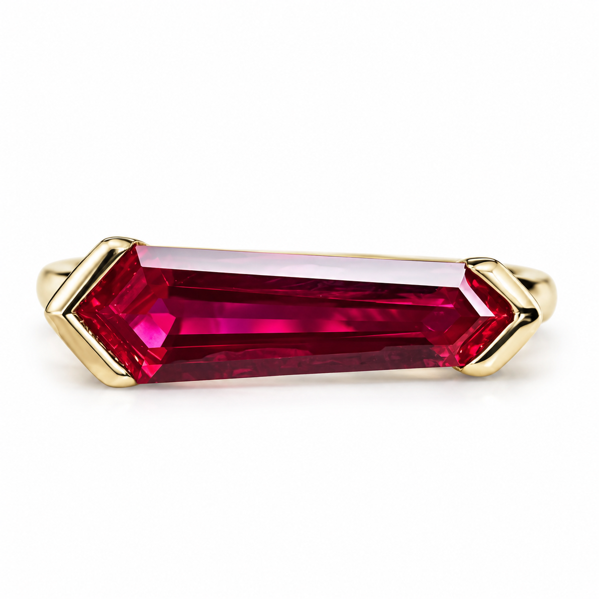 Elongated Kite Shape Ruby Ring Yellow Gold, Stacking Gold Minimalist Ring, Unique Ruby Ring Dainty, Promise Anniversary Mothers Ring  #7461