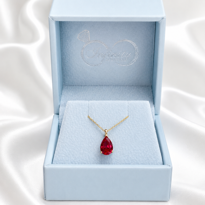 14K Gold Teardrop Ruby Necklace, Pear Shape Ruby Pendant, Teardrop Ruby Pendant Necklace with Chain, July Birthstone Jewelry, #8821