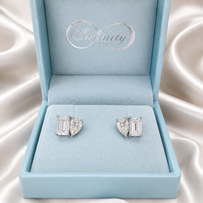 14k Gold Diamond Earrings – Toi Et Moi Pear & Emerald Shape Studs 2 CTW
