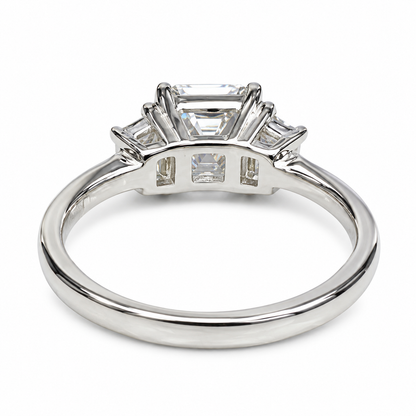 Moissanite Asscher Cut Engagement Ring, Asscher Ring With Trapezoid Accents Moissanite Ring, 14k White Gold Ladies Moissanite Ring  #6705