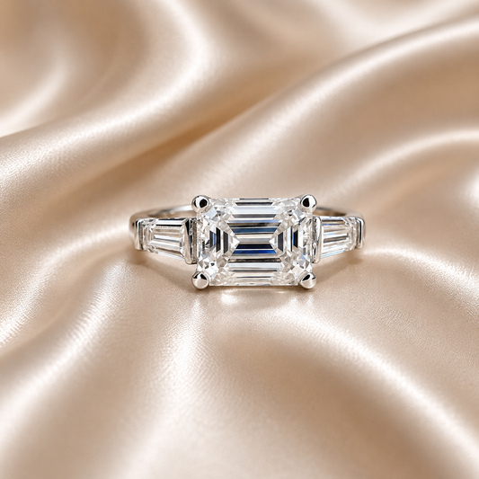 Lab Grown Diamond Engagement Ring | Emerald Cut Lab Created Diamond Ring | East/West Set Emerald Cut 3 Stone Lab Grown Diamond Ring |