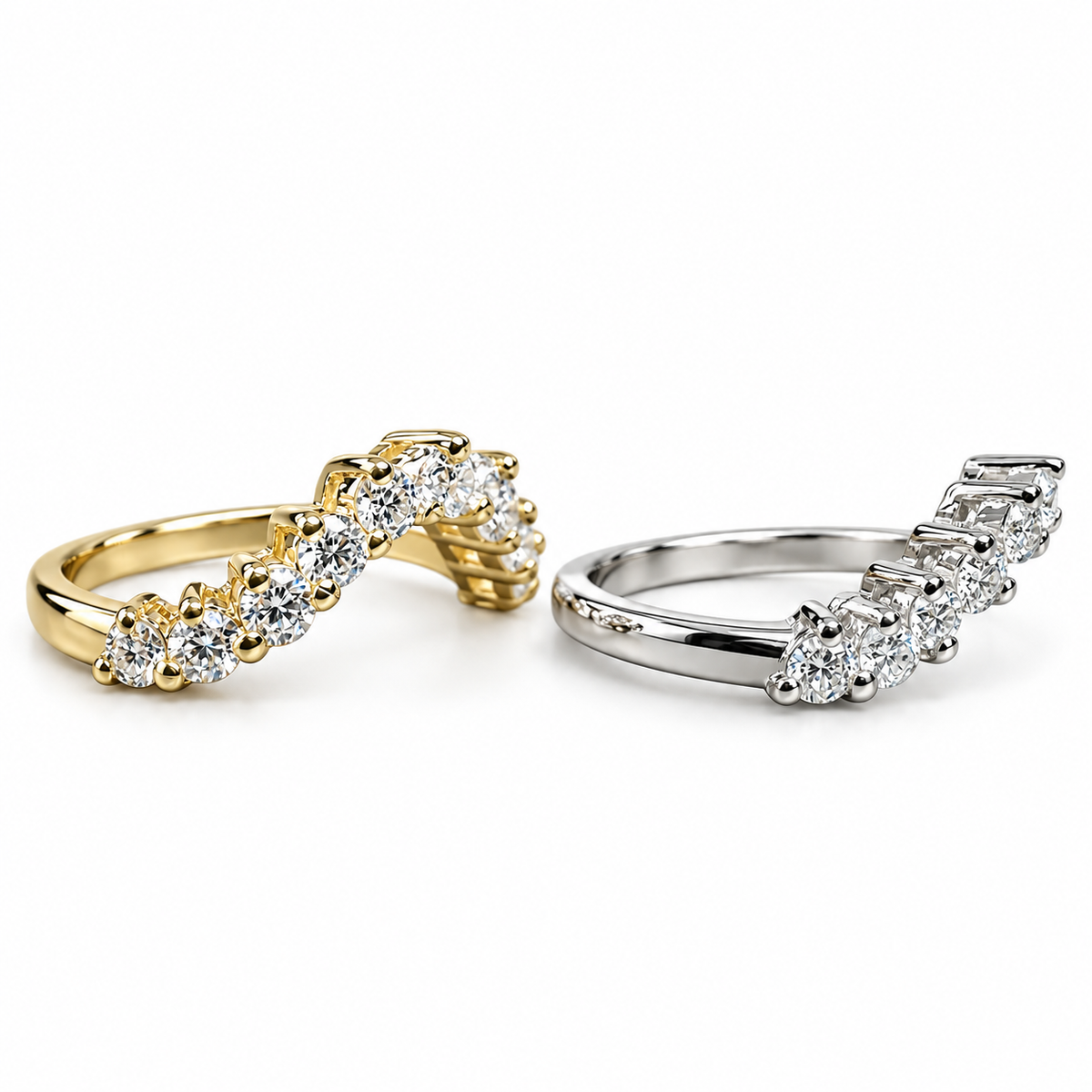 Curved Wedding Band White Gold Moissanite Deep Curved Matching Wedding Band Yellow Gold Stacking Dainty Stacking Promise  Gift For Her #7377