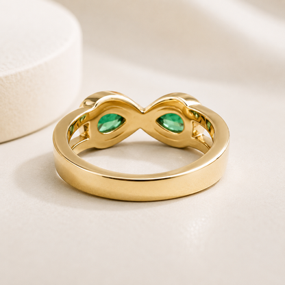 Pear Shaped Emerald Toi Et Moi Engagement Ring Yellow Gold Unique Infinity Design Pear Shape Emerald Wedding Anniversary Promise Ring #7375