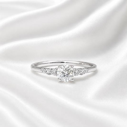 0.25CT Center Lab Grown Diamond Engagement Ring 14K Solid Gold, Five Stone Lab Created Diamond Wedding Ring Simple Diamond Bridal Ring #8849