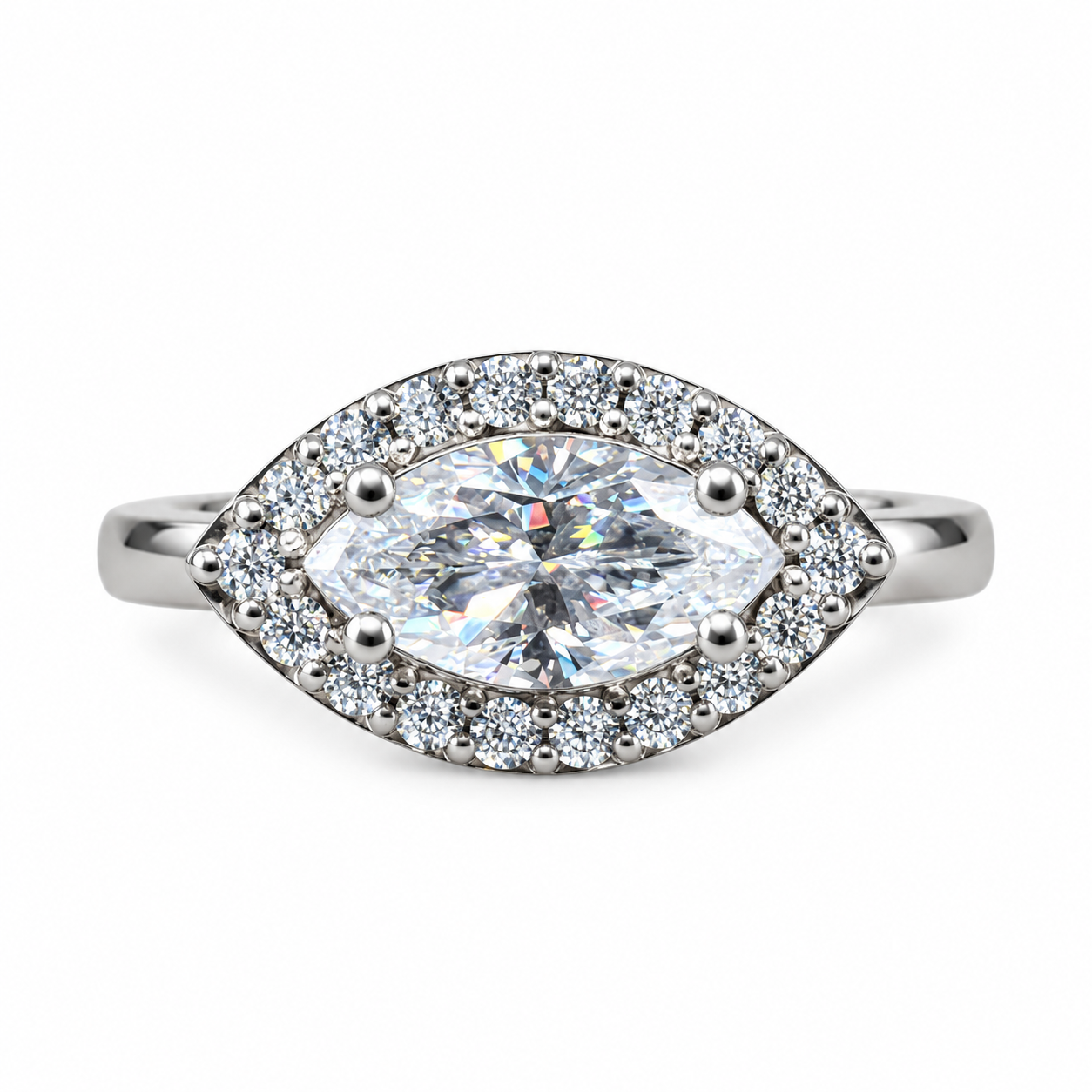 Marquis Moissanite Sideways Ring Halo White Gold Unique Evil Eye Moissanite Ring Sideways Marquis Anniversary Wedding Promise Ring  #7437