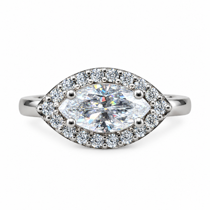 Marquis Moissanite Sideways Ring Halo White Gold Unique Evil Eye Moissanite Ring Sideways Marquis Anniversary Wedding Promise Ring  #7437