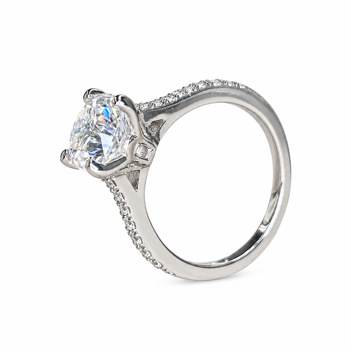 Moissanite Cushion Cut Engagement Ring 14K White Gold Cushion Solitaire Engagement Ring Forever One Simple Solitaire Engagement Ring #7275