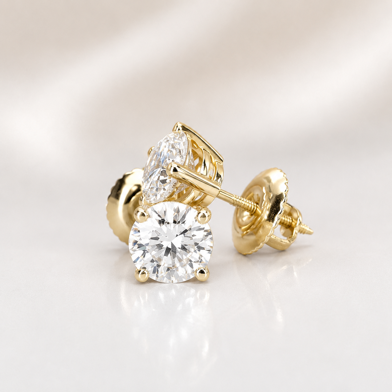 Four Prong Round Brilliant Lab Grown Diamond Stud Earrings In 14k White Gold