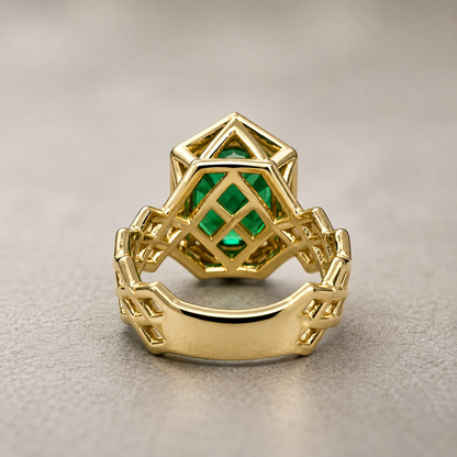 Oval shaped emerald and diamond statement ring, Unique handmade vintage emerald ring, May birthstone wedding ring, Art Deco emerald,   #5175