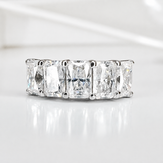 3.00 CTW Lab Grown Diamond Wedding Band 14K Solid Gold , 5 Stone Radiant Cut Lab Created Diamond Ring Diamond Anniversary Gift For Her