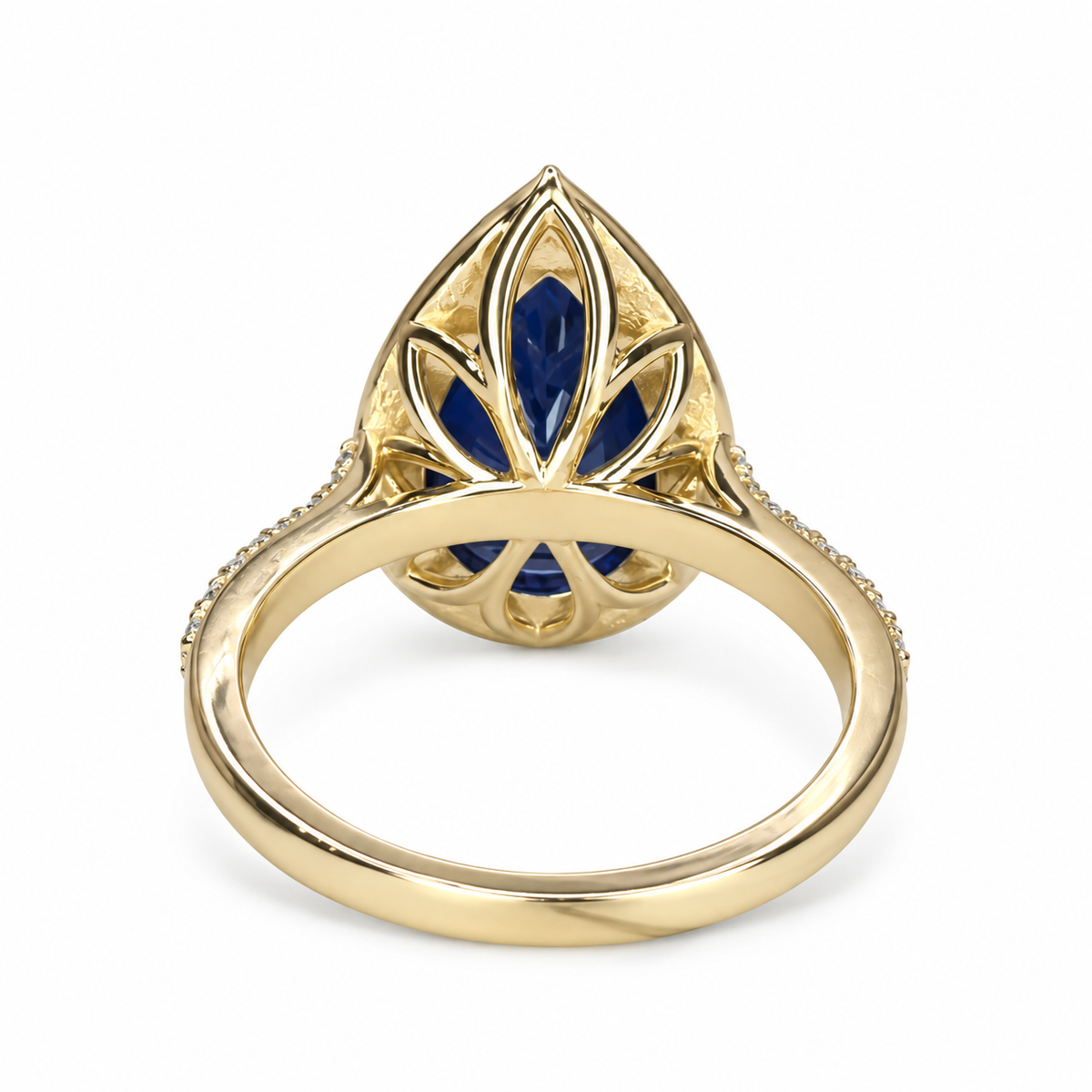 Pear Shape Blue Sapphire Engagement Ring, Blue Sapphire And Moissanite Halo Ladies Ring, 14k White Gold Sapphire And Moissanite Ring #6179
