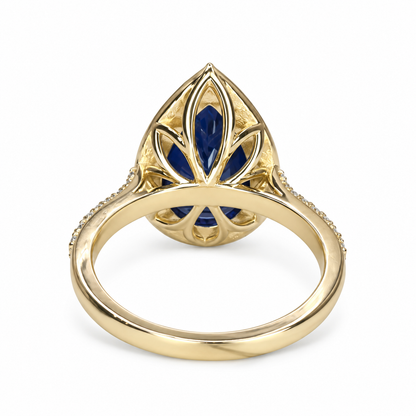 Pear Shape Blue Sapphire Engagement Ring, Blue Sapphire And Moissanite Halo Ladies Ring, 14k White Gold Sapphire And Moissanite Ring #6179