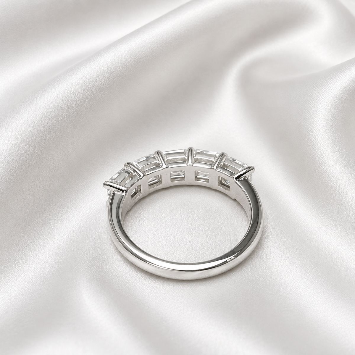 Lab grown diamond wedding band, Lab created diamond half eternity band 14k solid gold, 5 stone radiant diamond ring, cvd diamond ring