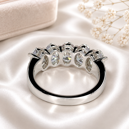 Lab grown diamond wedding band, Lab created diamond half eternity band 14k solid gold, 5 stone oval cut diamond ring, cvd diamond ring