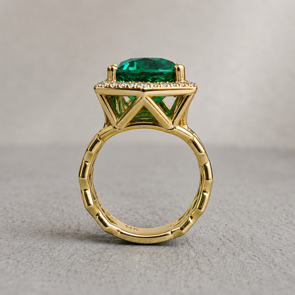 Oval shaped emerald and diamond statement ring, Unique handmade vintage emerald ring, May birthstone wedding ring, Art Deco emerald,   #5175