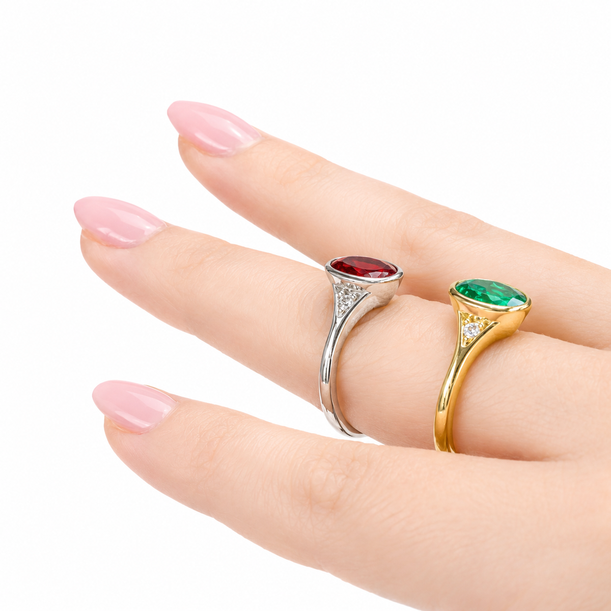 Emerald Ring, 14K Gold Emerald and Diamond Ring, Oval Cut Bezel Setting Emerald Ring, Modern Engagement Ring, May Birthstone Ring #8837
