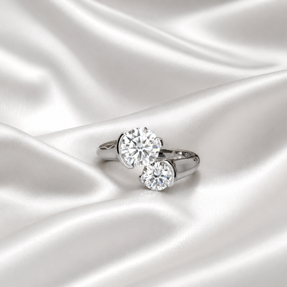 1.50 CTW Round Cut 2 Stone Lab Grown Diamond Ring 14k Solid Gold , Toi Et Moi Diamond Ring Gift For Mom , Twist Band Lab Diamond Ring #8349