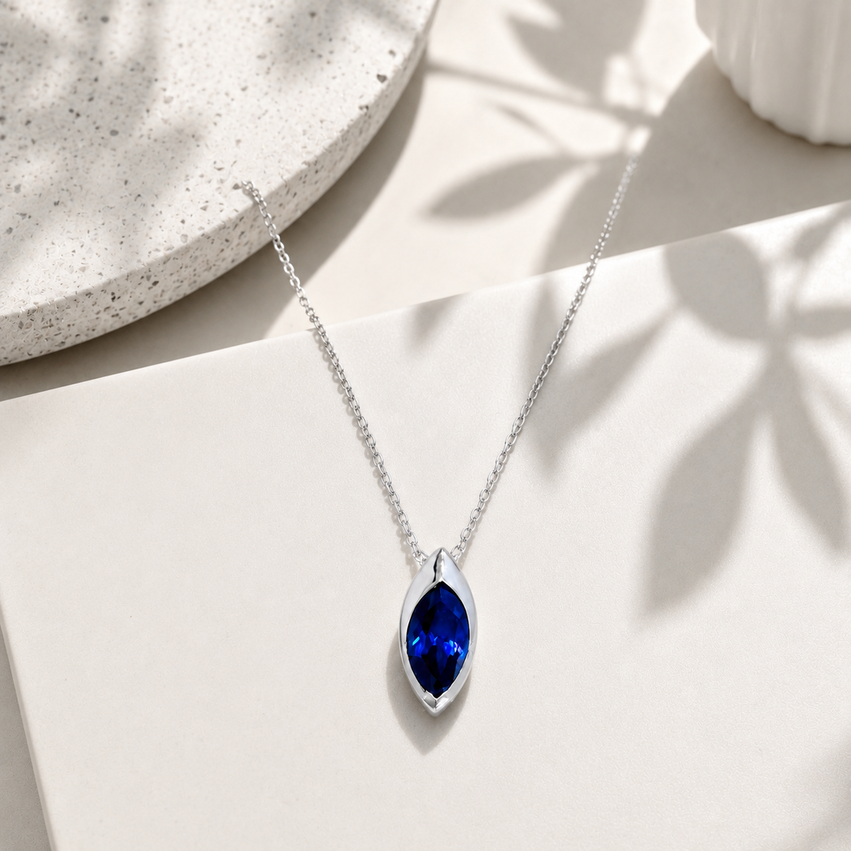 1.00 CTW Blue Sapphire Pear Shape Bezel Set Pendant Necklace 14K Solid Gold Dainty Layering Necklace Birthstone Jewerly #8830