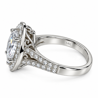 Certified Moissanite Pear Shape And Moissanite Halo 3.00ctw.  Engagement Wedding Anniversary Ring  14K White Gold