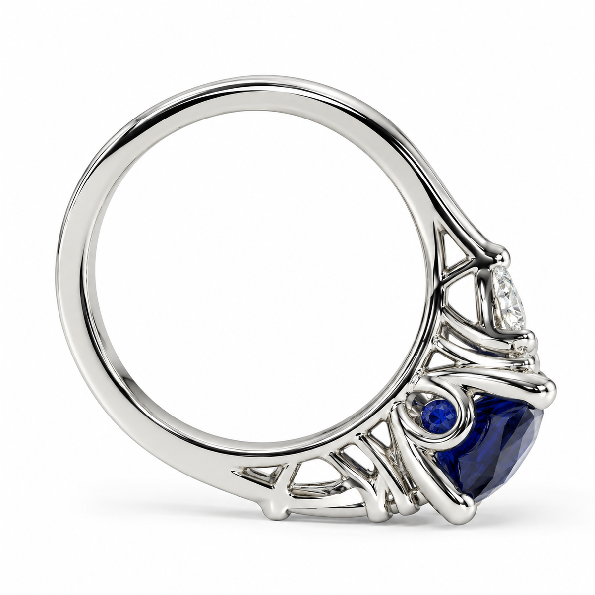 Cushion Cut Blue Sapphire Engagement Ring 14K White Gold, Blue Sapphire Ring For Women Solid White Gold, Sapphire and Moissanite Ring, #7157
