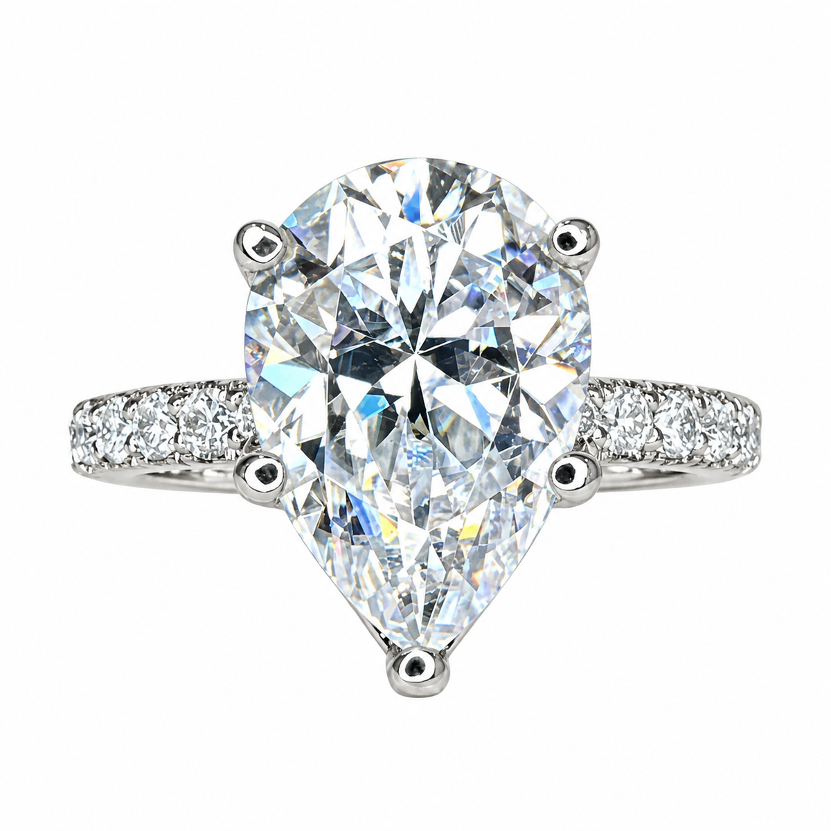 Moissanite Pear Shape Engagement Ring With Round Accents,  Moissanite Solitaire Ring, Anniversary Gift, Solid 14K Yellow Gold, #5148 #6881