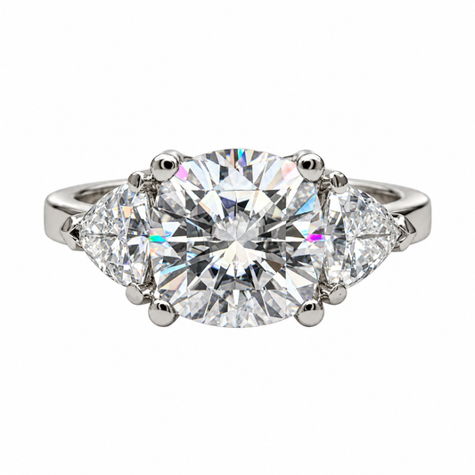 Moissanite Engagement ring White Gold Three Stone Cushion Cut Moissanite Engagement Ring For Women Unique Wedding Promise Anniversary #5237