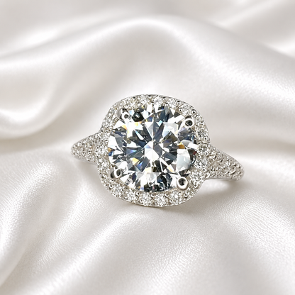 Round Cut Lab Grown Diamond Engagement Ring,  CVD Diamond Halo Engagement Ring, Lab Created Diamond Wedding Bridal Anniversary Ring