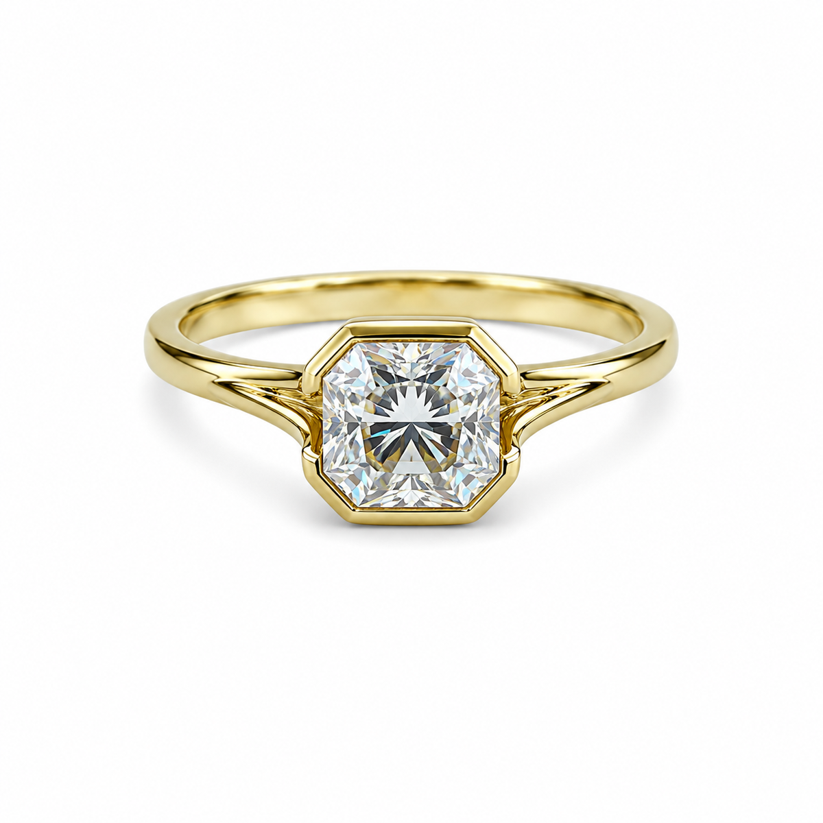 Radiant Cut Moissanite Engagement Ring, Solitaire Radiant Moissanite Bezel Set Wedding Ring, 14k Gold Moissanite Radiant Ladies Ring   #7170