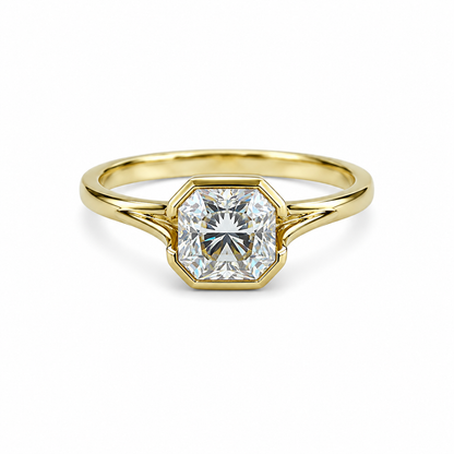 Radiant Cut Moissanite Engagement Ring, Solitaire Radiant Moissanite Bezel Set Wedding Ring, 14k Gold Moissanite Radiant Ladies Ring   #7170