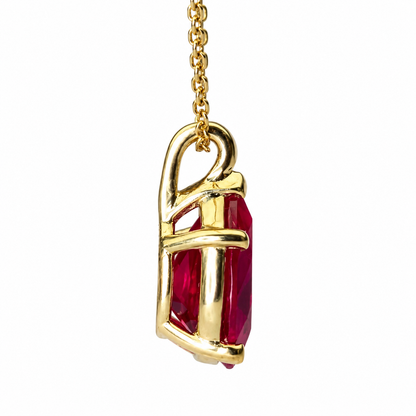 Ruby Pendant Necklace Pear Shape 14K Yellow Gold, Gold Teardrop Shape Simple Solitaire Necklace,  Ruby Pear Shape Pendant Bride Gift   #7019