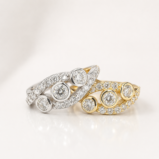 Lab Diamond Cluster Ring 14k Solid Gold , Three Stone Mothers Ring Infinity Design , Lab Grown Diamond Stacking Ring , Unique Diamond  #8603