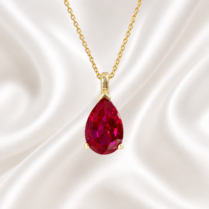14K Gold Teardrop Ruby Necklace, Pear Shape Ruby Pendant, Teardrop Ruby Pendant Necklace with Chain, July Birthstone Jewelry, #8821