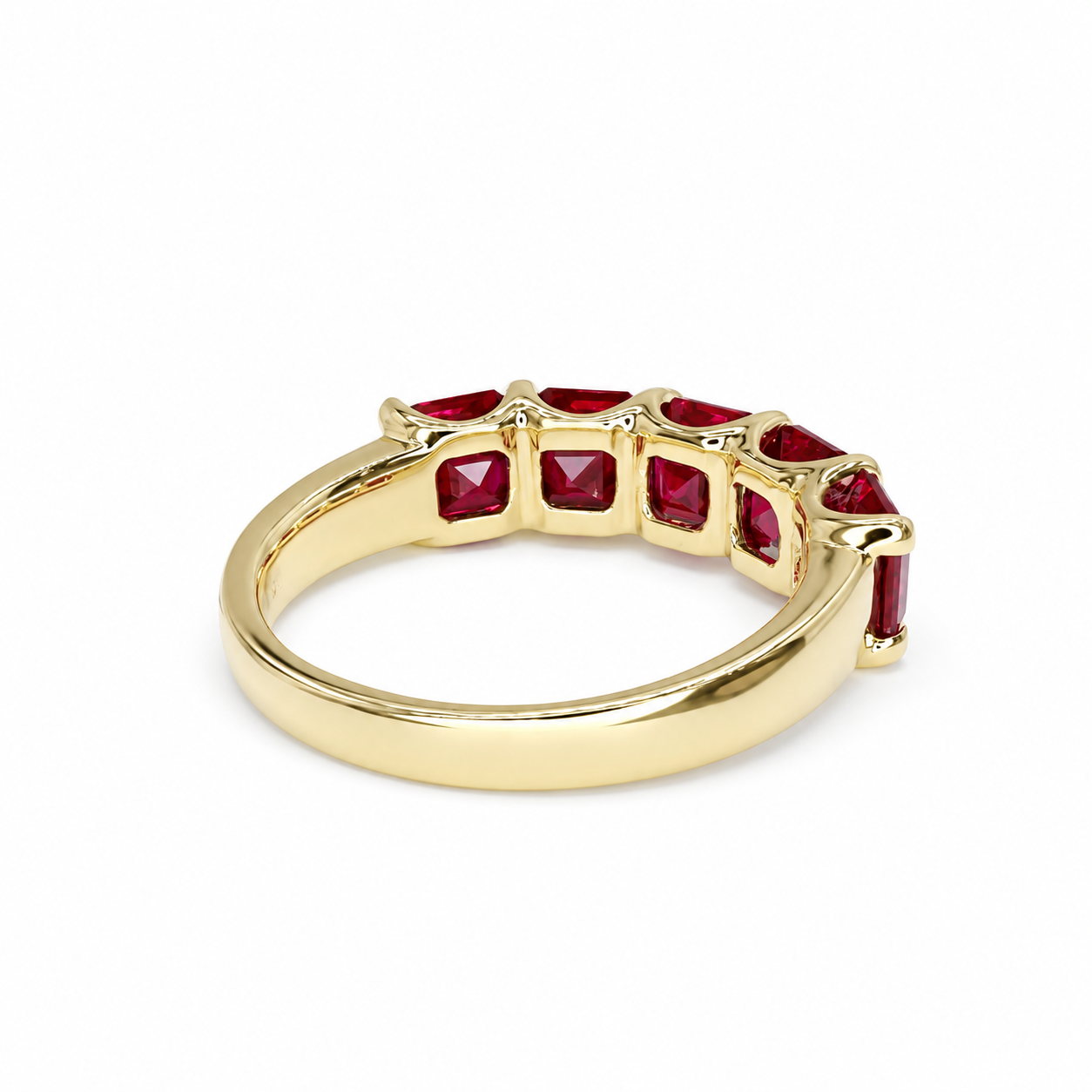 Ruby wedding band 14k solid gold, 5 stone asscher cut ruby band ring, July birthstone ring, ruby stacking rings, minimalist ruby ring, #6064