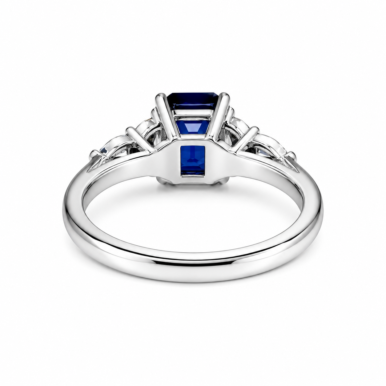 Blue Sapphire Engagement Ring White Gold, Unique Vintage Blue Sapphire Cluster Ring,  Sapphire and Moissanite Cluster Ring For Women