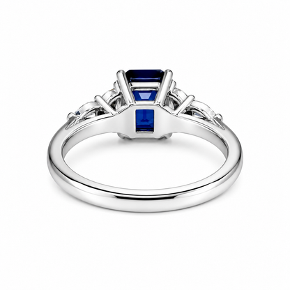 Blue Sapphire Engagement Ring White Gold, Unique Vintage Blue Sapphire Cluster Ring,  Sapphire and Moissanite Cluster Ring For Women