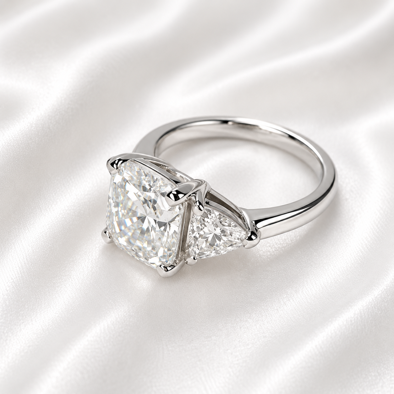 Asscher Cut Engagement Ring / Moissanite Wedding Ring / Asscher and Trillion Ring / 14k White Gold