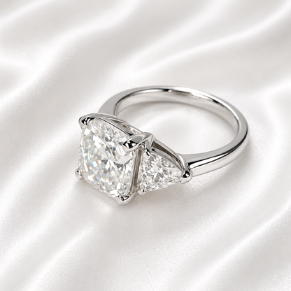 Asscher Cut Engagement Ring / Moissanite Wedding Ring / Asscher and Trillion Ring / 14k White Gold