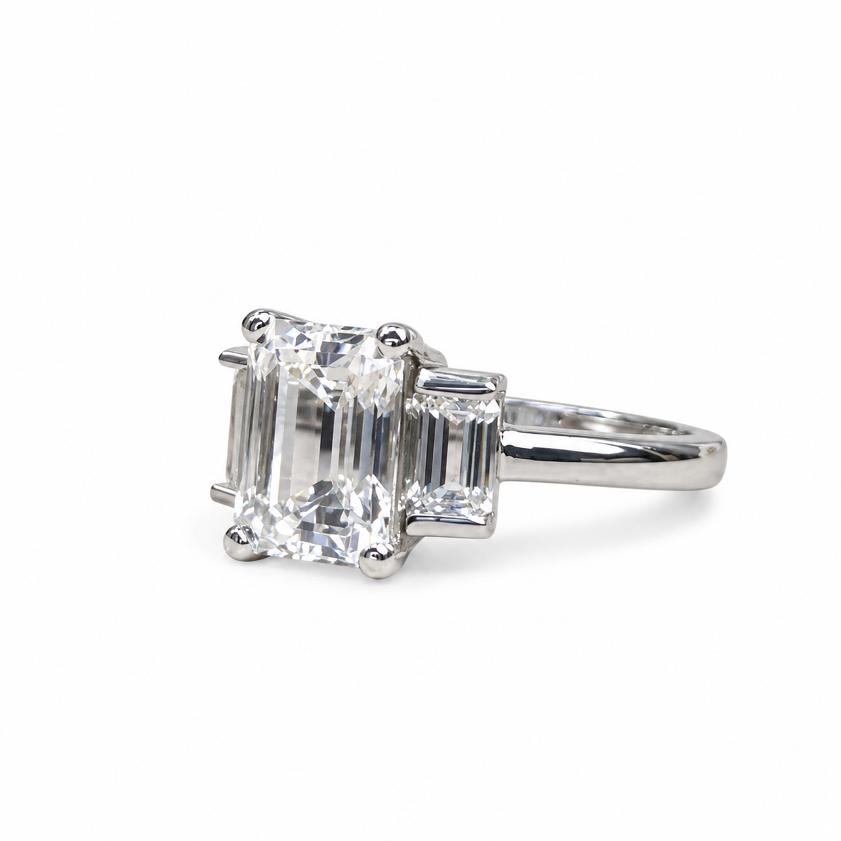 Emerald Cut Moissanite Engagement Ring, Three Stone Emerald Cut Anniversary Ring, 14k Solid White Gold 3.00ctw Wedding Ring For Ladies #5194