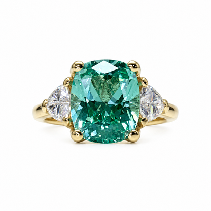Elongated Cushion Cut Engagement Ring For Women 14K solid Yellow Gold, Green Paraiba Tourmaline Engagement Rings, Unique Vintage Rings, 7187