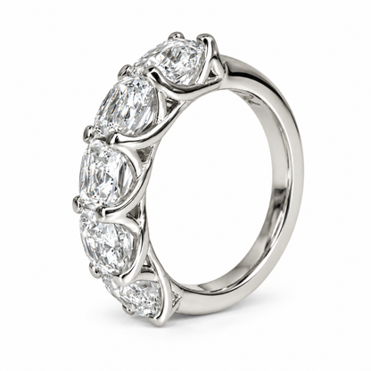 Radiant cut moissanite band, five stone square shape wedding ring, 3.75ctw, 14k white gold #6004