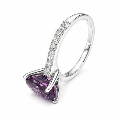 Oval Cut Engagement Ring / Alexandrite Wedding Ring / Alexandrite and Moissanite Ring / 14k White Gold / #6215